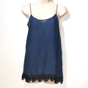 NWOT Anthro Blue Silk Lace La Fee Verte Cami L